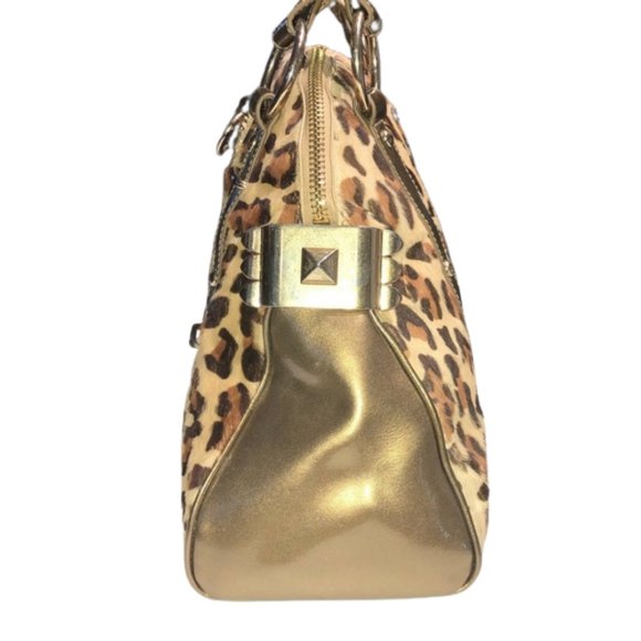 Betsey Johnson Vintage Leopard Print Fur and Metallic Gold Large Shoulder Bag - Picture 6 of 14